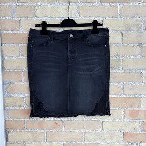 Liverpool Black Denim Skirt with Embroidery